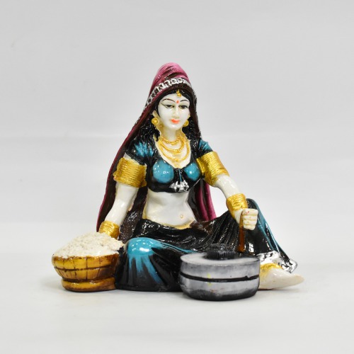 Rajasthani Lady Using Flour Machine Polyresin Statue