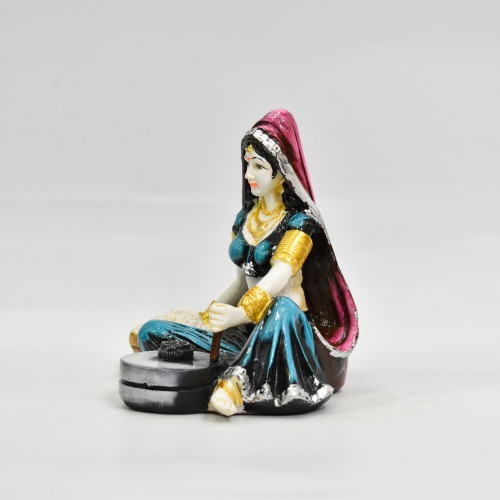 Rajasthani Lady Using Flour Machine Polyresin Statue