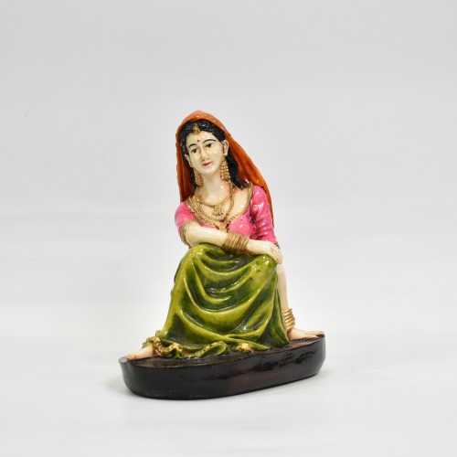 Orange and Green Rajasthani lady Decorative Showpiece For Home Decor