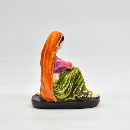 Orange and Green Rajasthani lady Decorative Showpiece For Home Decor