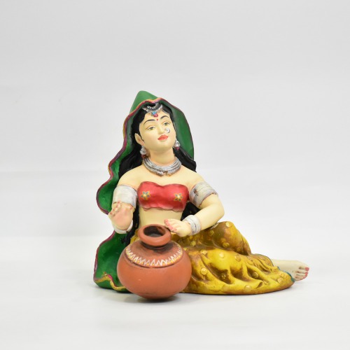 Polyresine Matka Women Rajasthani Showpiece For Home Decor