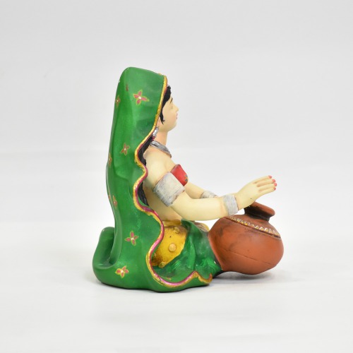 Polyresine Matka Women Rajasthani Showpiece For Home Decor