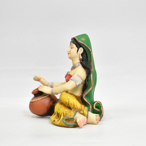 Polyresine Matka Women Rajasthani Showpiece For Home Decor