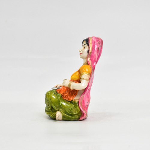 Rajasthani Lady Sitting Rajasthani Style Polyresin Statue | Rajasthani Traditional Style Doll Statue