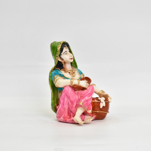 Rajasthani Lady Sitting Rajasthani Style With Makhana Polyresin Statue | Rajasthani Traditional Style Doll Statue