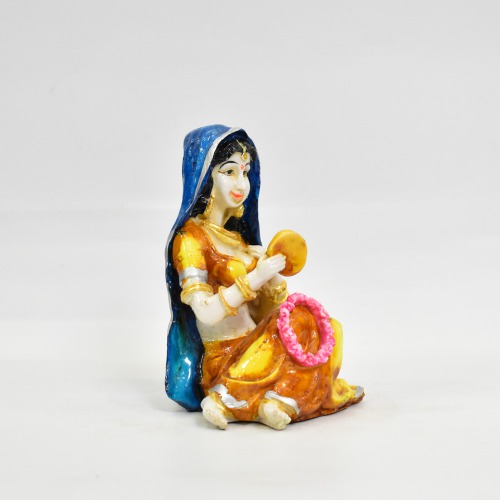 Rajasthani Lady Sitting Rajasthani Style With Flower Polyresin Statue | Rajasthani Traditional Style Doll Statue