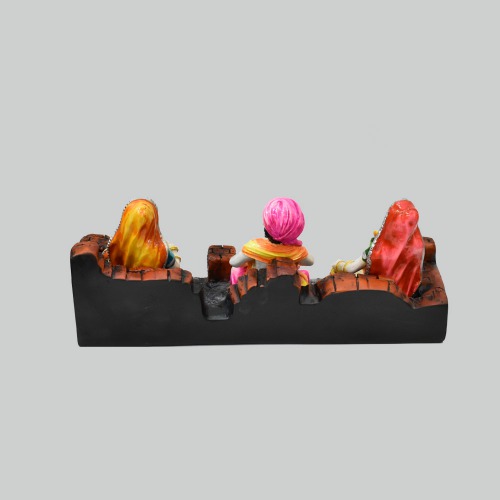 Polyresine Set of 3 Rajasthani Men With Table And Women With Makta Statue | Showpiece For Home Decor