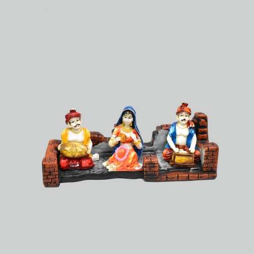 Set of 3 Rajasthani Men With Musical Instrument And Women With Flower Statue | Showpiece For Home Decor