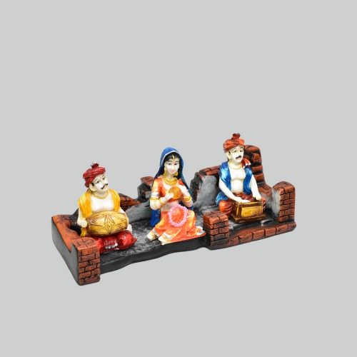 Set of 3 Rajasthani Men With Musical Instrument And Women With Flower Statue | Showpiece For Home Decor