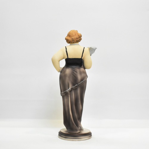 Resin Elegant Fat Lady in Dress Standing Collectable Figurine, Pearl & Black | Sculpture Resin Desktop Decor