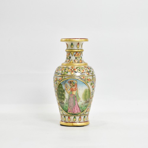 Marble Flower Vase with Meenakari Beautiful Women Painting Work Multi colour | Designer Marble Flower Vase