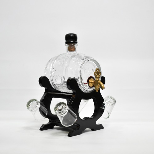 Glass Barrel Decanter & 6 Shot Glasses