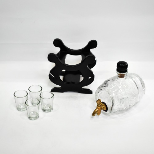 Glass Barrel Decanter & 6 Shot Glasses