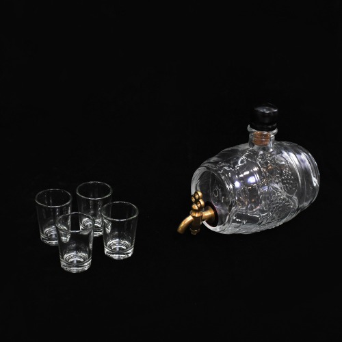 Glass Barrel Decanter & 6 Shot Glasses