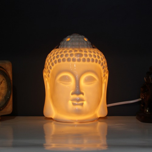 White Ceramic Buddha Head Fragrance Oil Warmer Lamp, Fragrance Diffuser