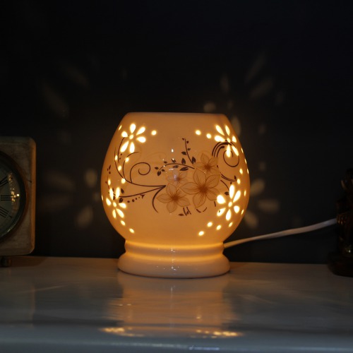 Flower Design Ceramic Electric Diffuser Lamp Round Shape Oil Burner for Home