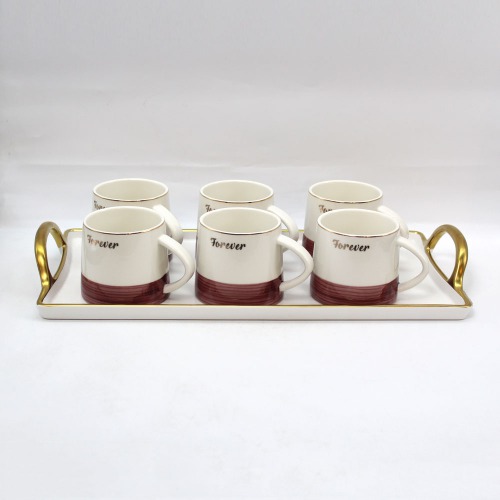 Forever Tea Set With Kettle And Tray | Microwave and Dishwasher Safe Finest Ceramic Tea | Coffee Cup Set And Kettle And Tray