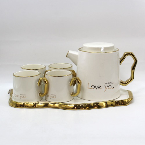 Love You Forever Tea And Kettle Set | Ceramic Pastel Flask Microwave Safe Tea Cups With Kettle Morning Set