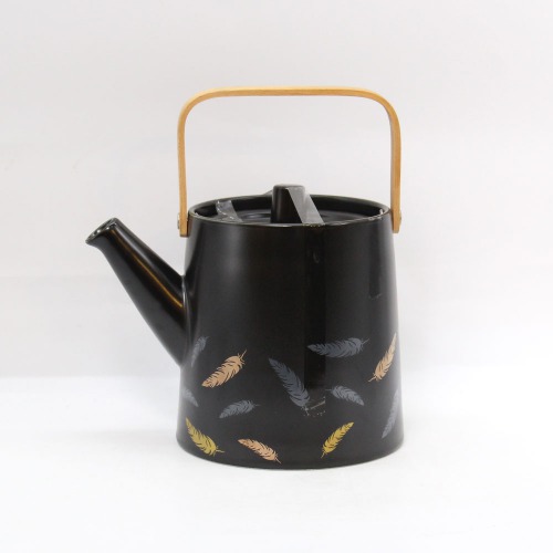 Wooden Based Black Colour Tea And Kettle Set | Finest Ceramic Tea | Coffee Cup Set And Kettle And Tray