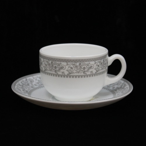 White Ceramic Gray Flower Design Tea Cup And Saucer 6 Piece  Set For Tea | Green Tea Or Coffee