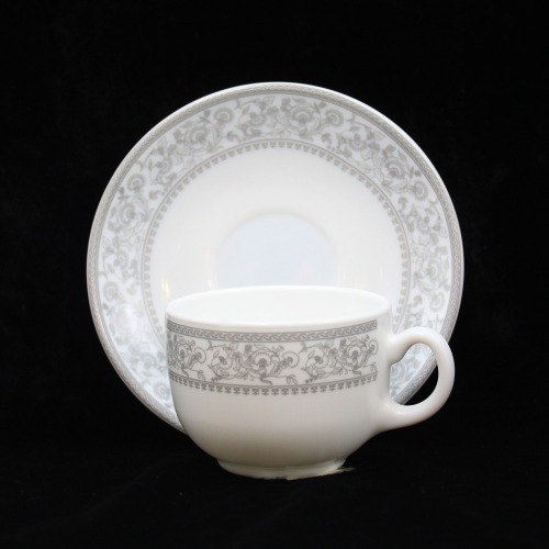 White Ceramic Gray Flower Design Tea Cup And Saucer 6 Piece  Set For Tea | Green Tea Or Coffee