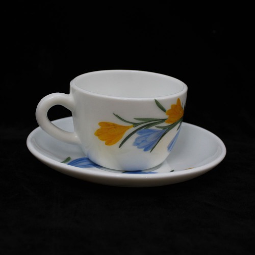 White Ceramic Yellow And Blue Flower Design Tea Cup And Saucer 6 Piece Set For Tea | Green Tea Or Coffee