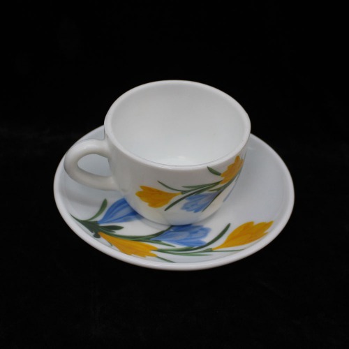 White Ceramic Yellow And Blue Flower Design Tea Cup And Saucer 6 Piece Set For Tea | Green Tea Or Coffee