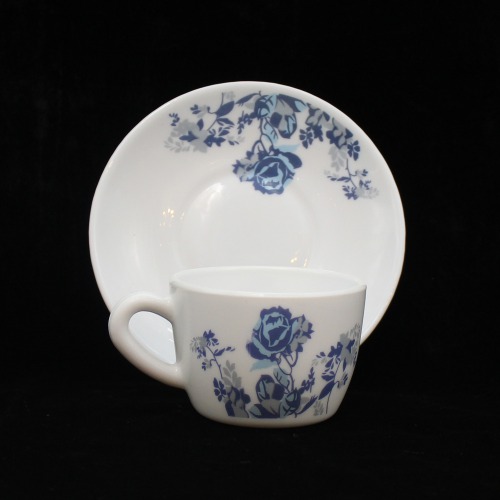 White Ceramic Printed  Blue Flower Design Tea Cup And Saucer 6 Piece  Set For Tea | Green Tea Or Coffee