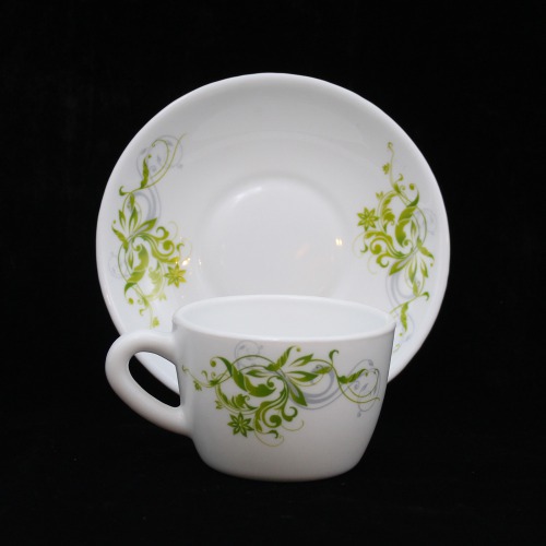 Beautifully Designed Printed Green Flower Design Tea Cup And Saucer 6 Piece Set For Tea | Green Tea Or Coffee