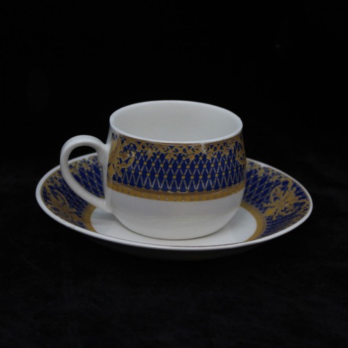 White Ceramic Printed Blue And Gray Design Tea Cup And Saucer 6 Piece Set For Tea | Green Tea Or Coffee