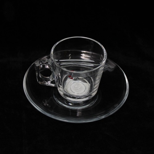 Superb Crystal Clear Solid Glass Tea Cup With Saucer | Tea Cup With Handle - 6 Cup and 6 Saucer