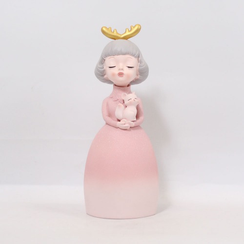 Modern Luxury Bowknot Girl Resin Figurine Holding Cat Home Decoration Decorative Showpiece