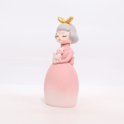 Small Modern Luxury Bowknot Girl Resin Figurine Holding Cat Home Decoration Decorative Showpiece