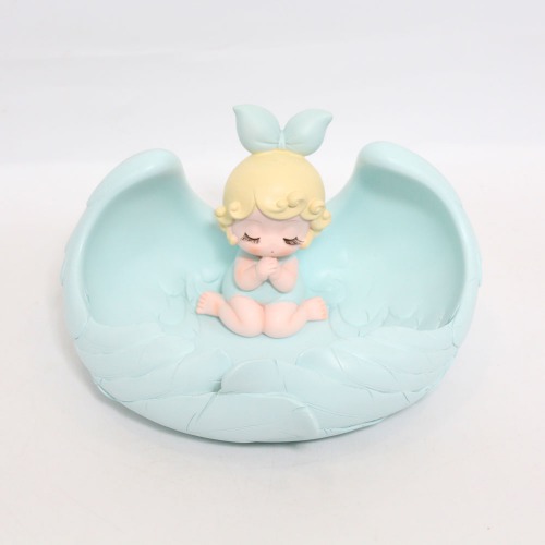 Cute Baby Girl Sitting Statue With Storage Tray Statue | Modern Girl Resin Figurine Home Decoration Showpiece