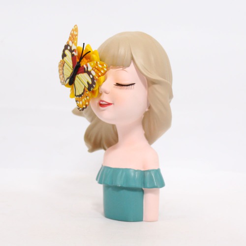 Lady With Flower And Butterfly Statue Showpiece | Modern Girl Resin Figurine Home Decoration Showpiece