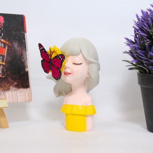 Lady With Flower And Butterfly Statue Showpiece | Modern Girl Resin Figurine Home Decoration Showpiece