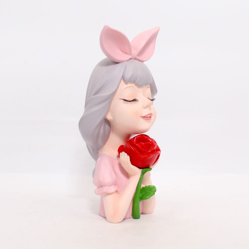 Small Girl With Rose Showpiece | Statue Figurines for Home Decor Outdoor Entrance Living Room Decoration