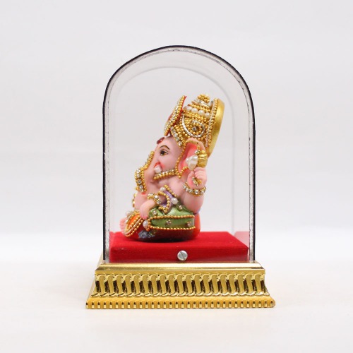 Diamond Studded Mukut Cabinate Ganesha Murti |Ganesha | Statue For Living Room | Ganesha showpiece