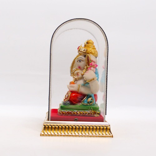 Cabinate Ganesha Red Colour Dhoti With Blue Shal Diamond Studded Murti | Ganesha Murti | Ganesha | Statue For Living Room