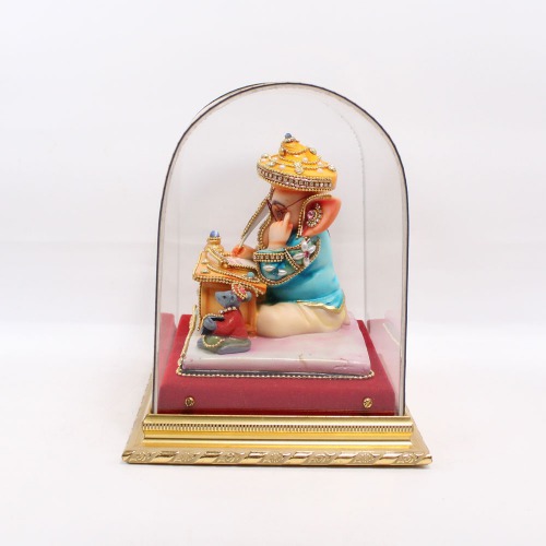 Multicolor Stone Work Polyresin Munim Lord Ganesha Idol For Home & Office Decor