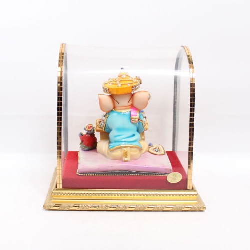 Multicolor Stone Work Polyresin Munim Lord Ganesha Idol For Home & Office Decor