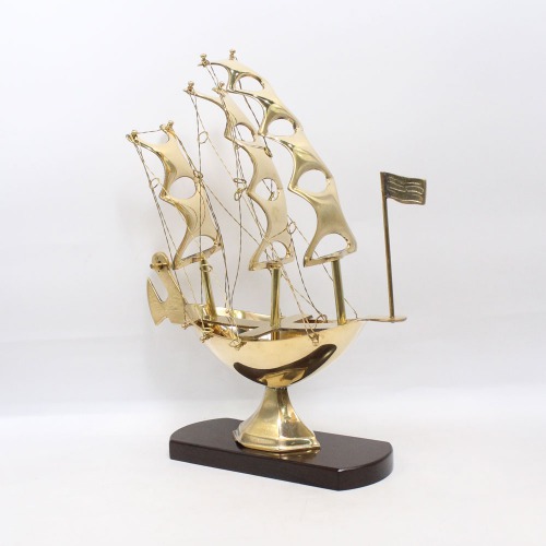 Metal Brass Ship with Wooden Base| Showpiece For Home & Office Decor Big Size | Ship Model Boat Showpiece