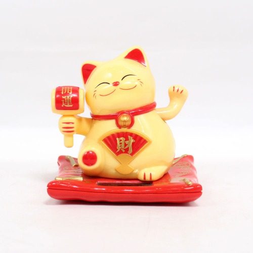 Solar Lucky Cat Waving Hand with Golden Ingot for Health | Wealth | Prosperity | showpiece for Business | Office | Home