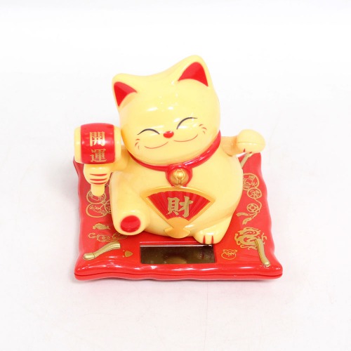 Solar Lucky Cat Waving Hand with Golden Ingot for Health | Wealth | Prosperity | showpiece for Business | Office | Home