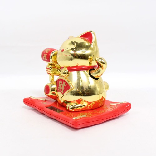 Solar Lucky Cat Waving Hand with Golden Ingot for Health | Wealth | Prosperity | showpiece for Business | Office | Home