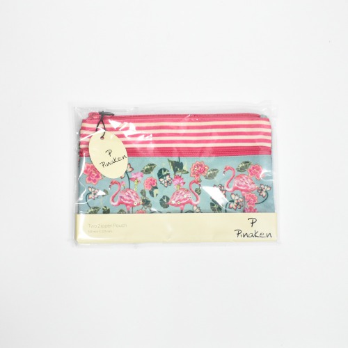 Pinaken Tropical Flamingo Printed Two Zipper Pouch