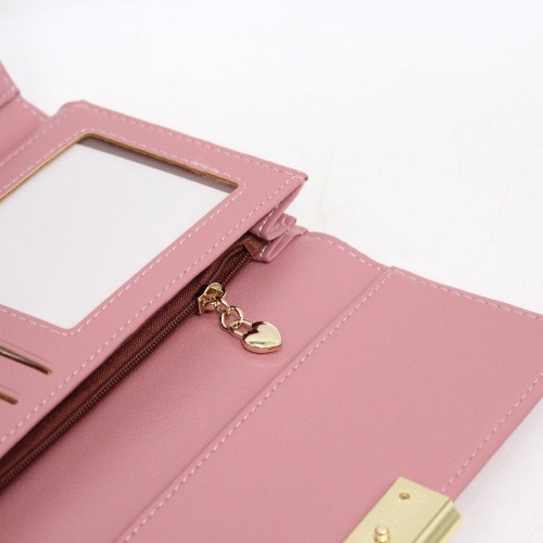 Pink Metal Decor Fold Over Wallet For Women and Girls