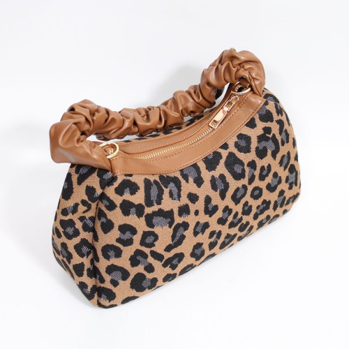 Leopard Baguette Ruched Shoulder Hand Bag For Women