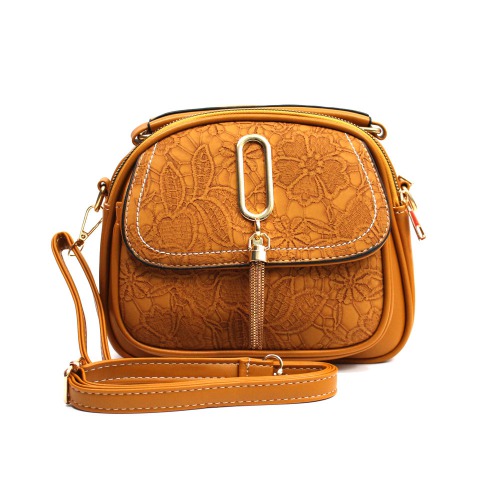 Brown Saddle Bag- Scotch Flower Embossed Bag For Women | Women Bags| Sling Bag