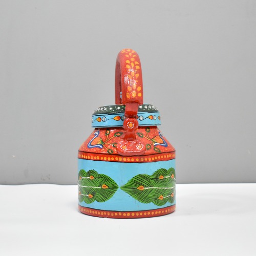 Traditional Hand-Painted Peacock Design Colourful Decorative Tea Kettle Pot Showpiece For Home Decoration